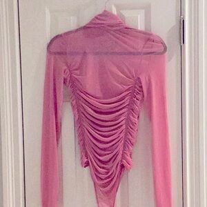 Free People Pink Mesh Ruched Bodysuit